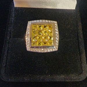 Yellow Sapphire, Natural White Zircon Ring